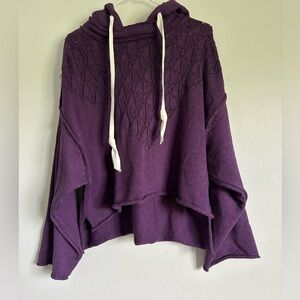 NWT FREE PEOPLE Purple Knit oversized cropped  hoodie sweater
